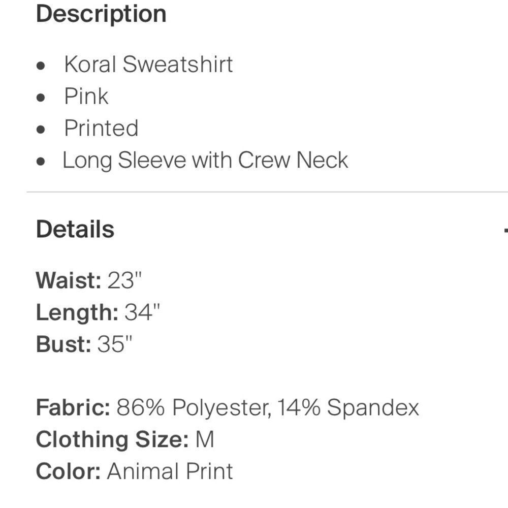 Koral Crewneck sweatshirt with hood, snake print, pale pink size Medium, Workout - Picture 4 of 4